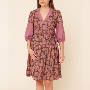 Taaga Boho Maternity Dress Pink Rose Shimmer Floral Tunic Women’s Size Small